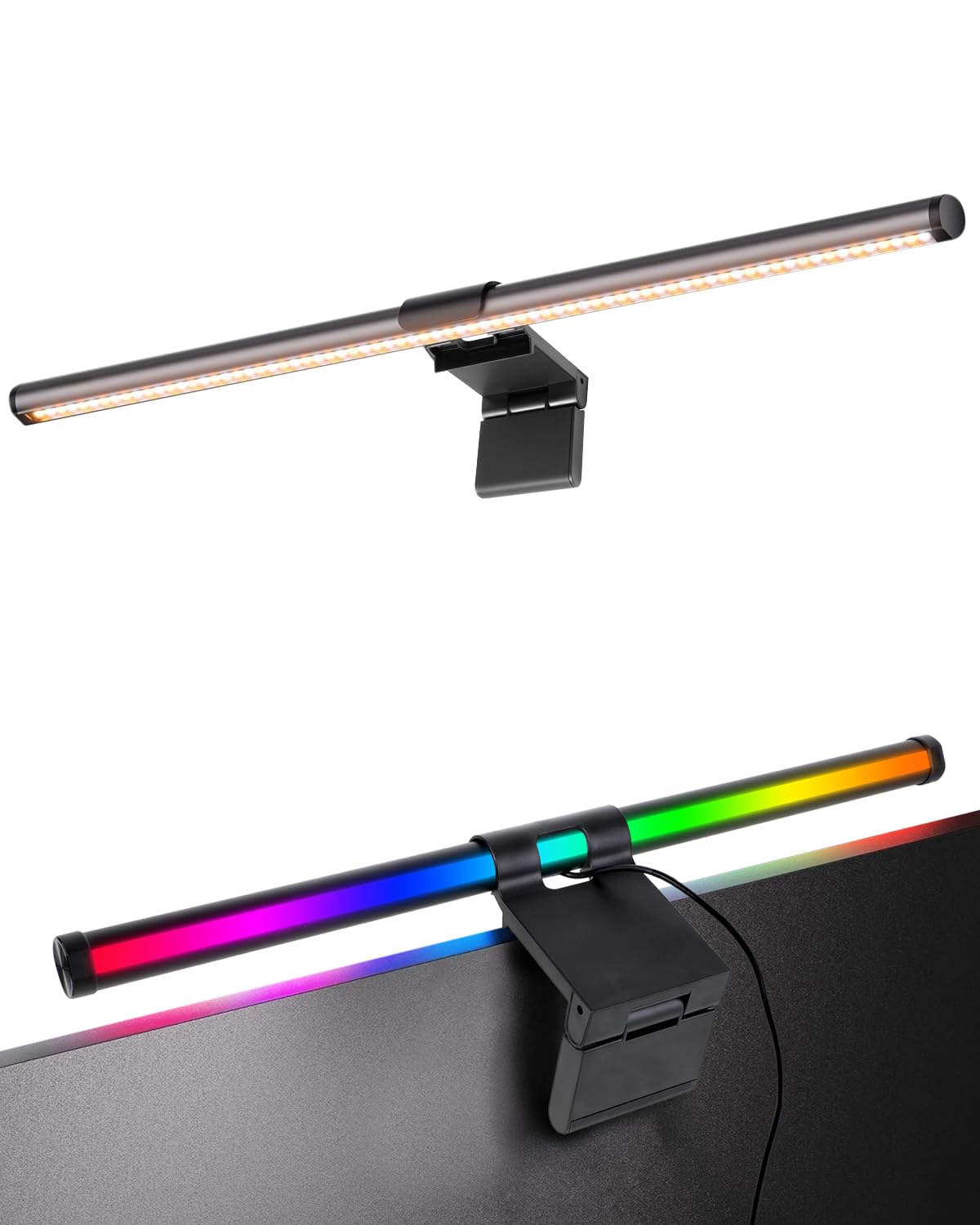 jimimoroRGB Computer Monitor Light Bar, Eye-Care Monitor Light Backlight Desk Lamp for Home Office Gaming, Stepless Dimming Brightness and Color Temperature, No Screen Glare, black