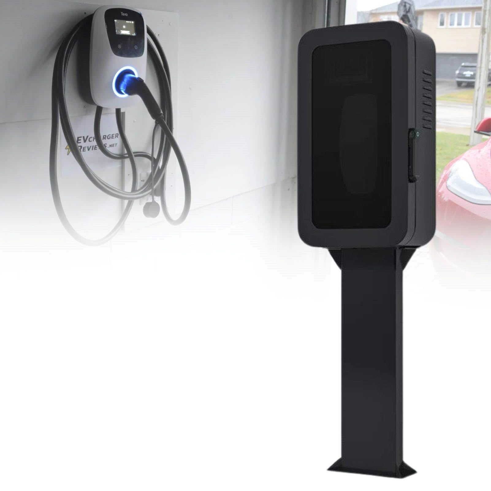 MhWrughts Outdoor Charging Station Enclosure for Tesla Wall Charger, EV Charger Lock Box with Combination Lock and Cable Storage for Garage Driveway Carport Use Black-FingerprintB