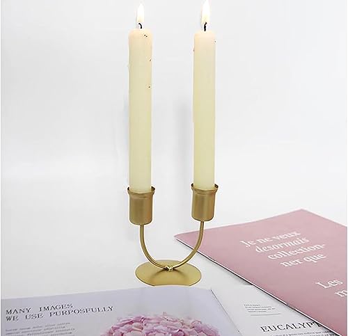 Miniatura 4 de Portavelas dorado con base estable, soporte de aleación de 2 agujeros para velas cónicas, bodas, cenas, decoración de fiestas (dorado)