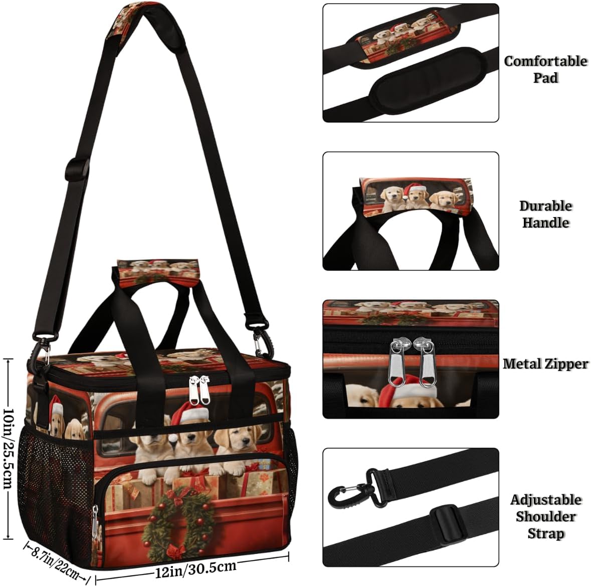 Insulated Picnic Backpack Lunch Box for Women Men Picnic Basket Tote Lunch Bag Picnic Bag Portable Lunch Bags for Picnic, Beach, Work, Trip,Office, Camp Christmas Dogs