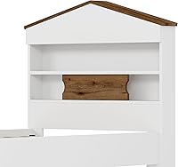 Vista 27 de Modern Full Size Platform Bed Storage Headboard and Safety Guardrail for Kids, Function Wood Platform Bed Frame with Built-in LED Light for Boy