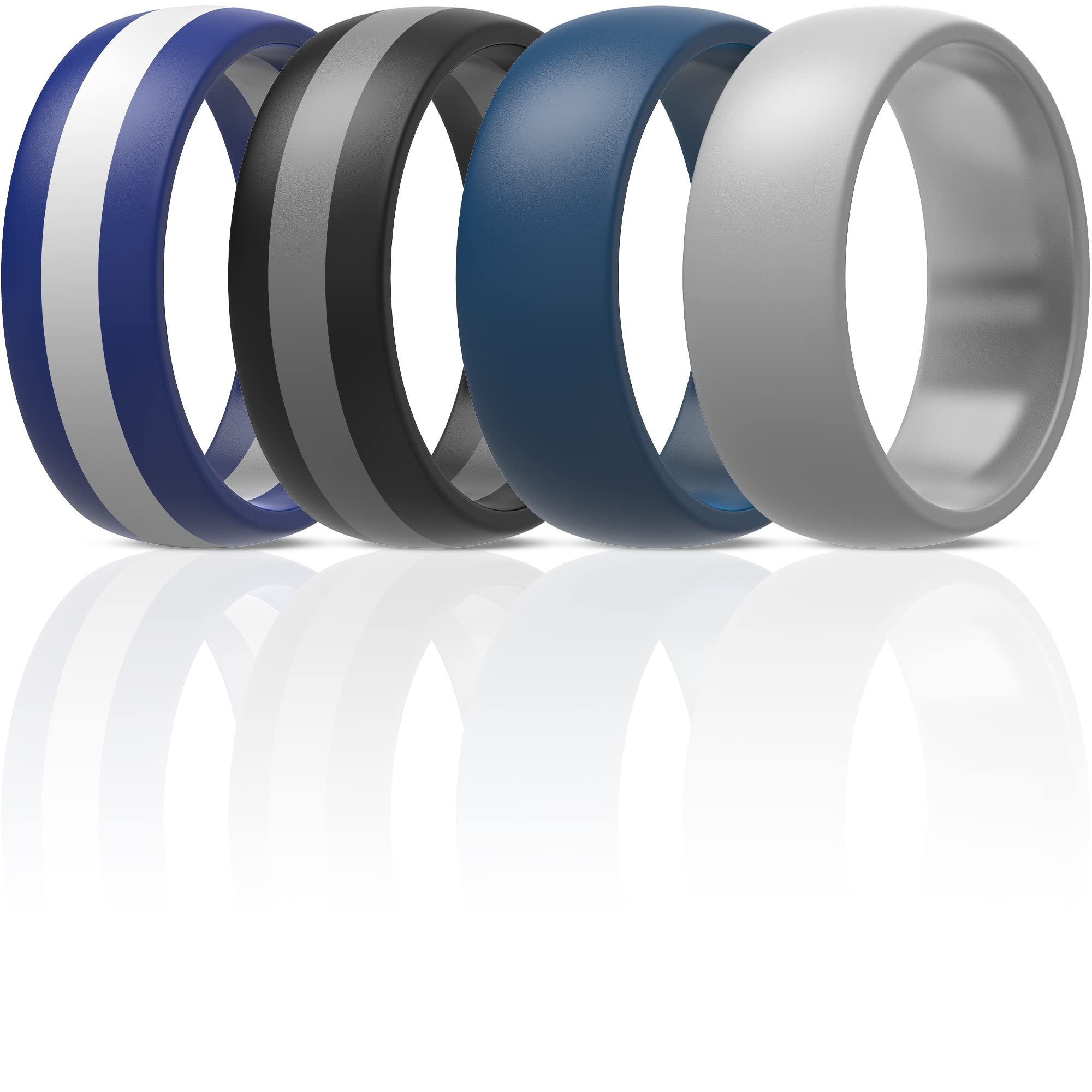 ThunderFitMens Silicone Rings Wedding Bands, Classic & Striped Style 8.7 mm Wide 2.5mm Thick - 1/4/7 Variety Multipack
