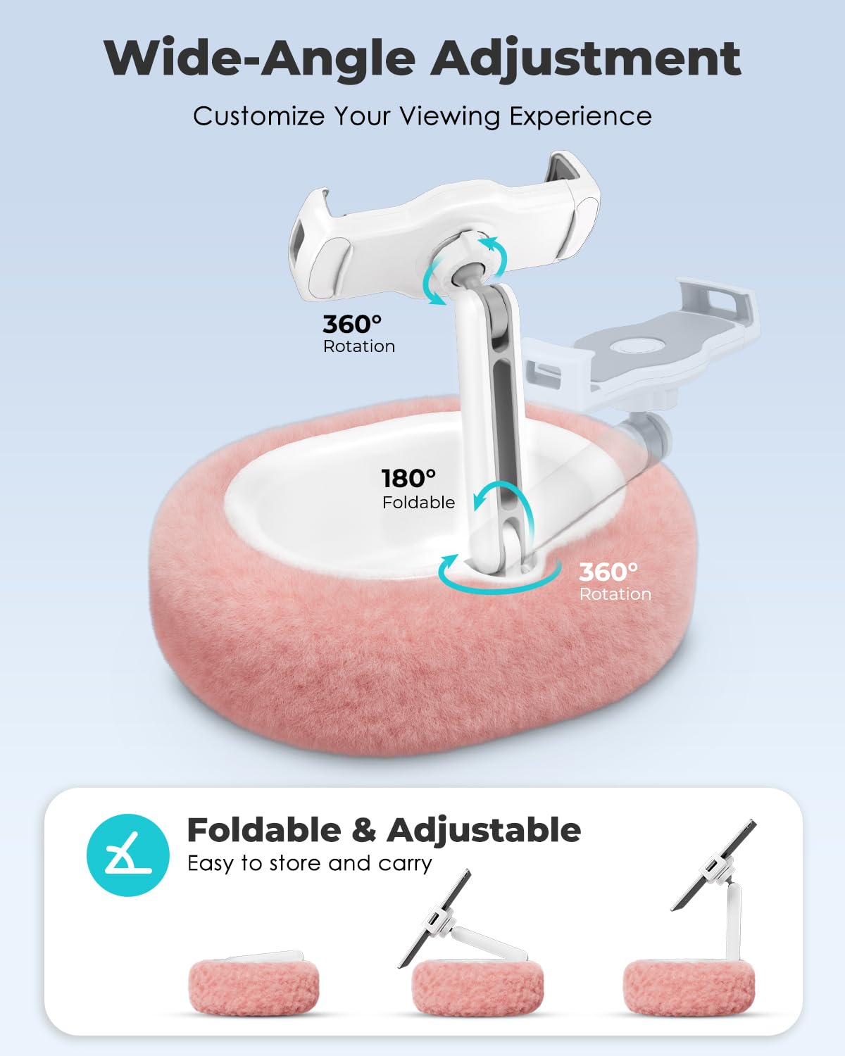 Viozon Supporto per Kindle, supporto per tablet, compatibile con tablet/telefono da 4-11 pollici con ciotola per snack, regolabile, pieghevole, accessori Kindle, idea per leggere a letto e guardare