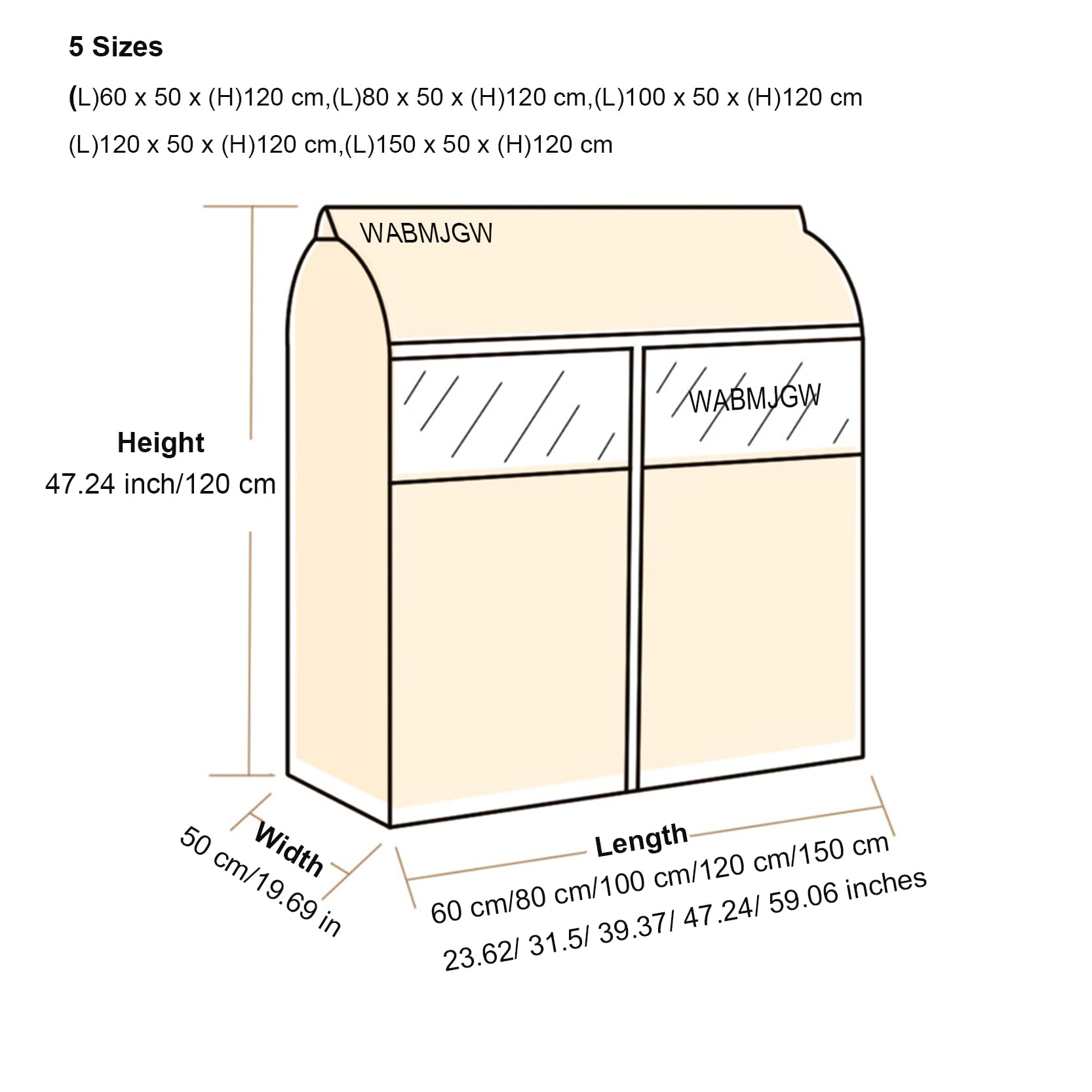 Funda para Perchero de Ropa, Cubierta de Ropa, Ventana Transpirable con Cremallera, Color Beige, 60-150x50x120cm, for Abrigo, Traje Vestir(150x50x120cm)