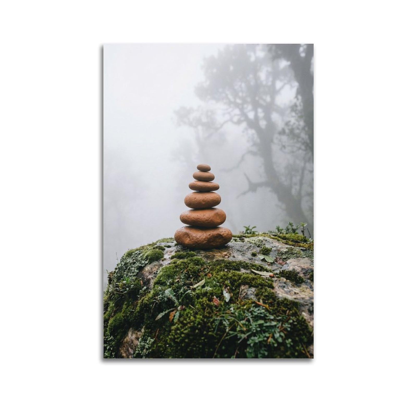 XKUGA Zen Meditation Poster Foggy Forest Pebble Cairn Serenity Calm Modern Decorative Canvas Prints - Ideal Wall Art for Family, Man Cave, Game Room, Boys & Girls Bedroom 20x30inch(50x75cm)