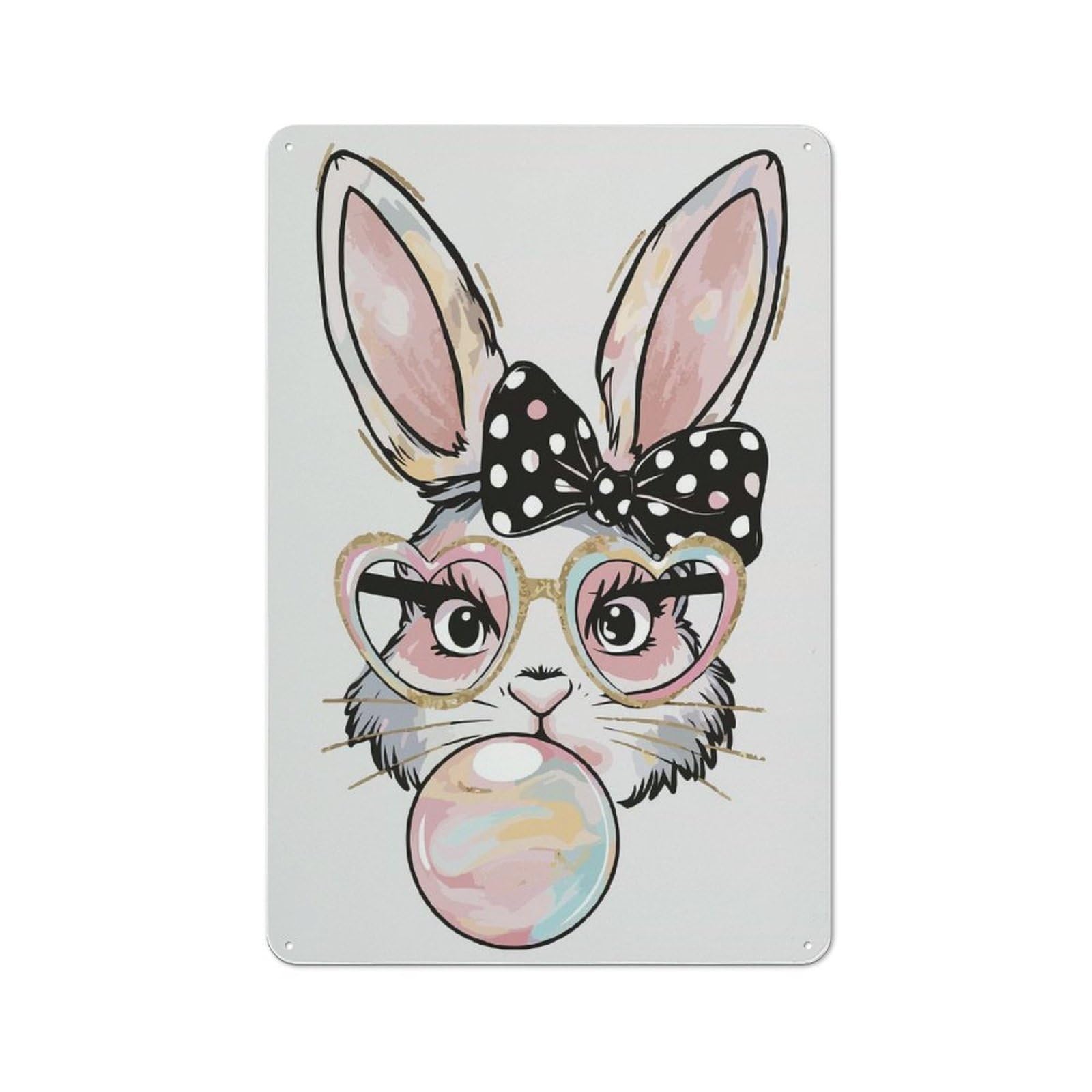 Junmoney Cute Bunny With Bubblegum Metal Wall Sign 30X20cm, Rustic Classic Pub Decor For Cafe, Pub, Workshop Or Home Bar