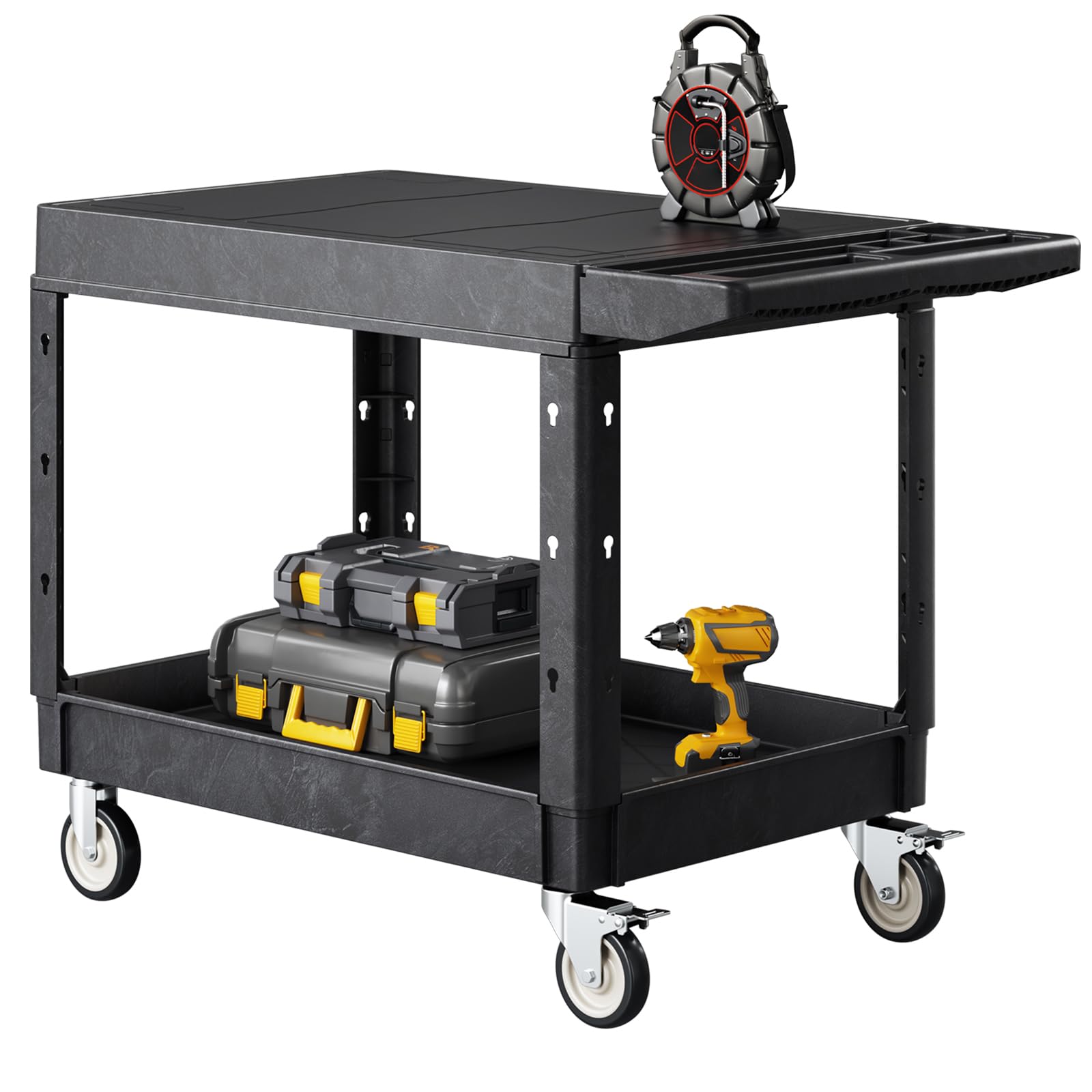 VEVOR Carrello Portaoggetti in Plastica Resistente a Due Ripiani con Ruote Girevoli a 360° Carrello di Servizio da 940 x 645 mm Capacità di Carico di 250 kg Adatto per Magazzino, Garage, Pulizia
