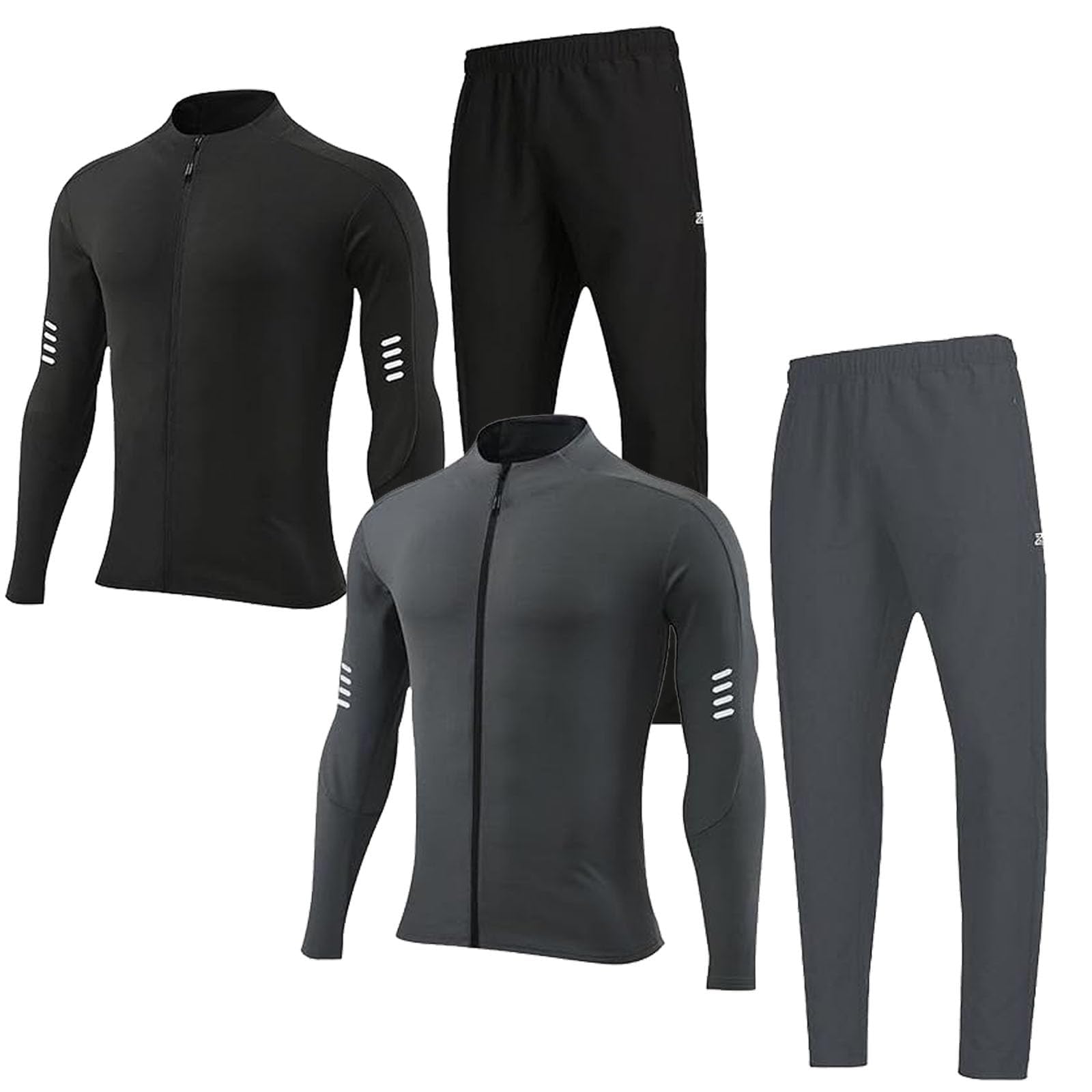 Aimtoyou Dresy dresowe dla mężczyzn, szybkoschnący strój sportowy, elastyczny i oddychający dres do biegania, Czarny+szary, XXL