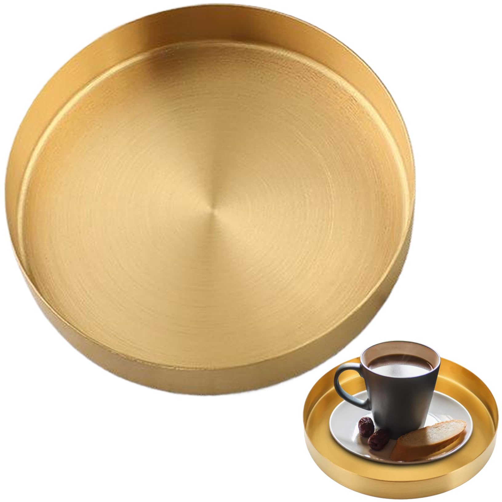 Takingup Gold Tray, Stainless Steel Plated & Smooth Round Tray, Elegant & Luxurious Decorative For Vanity, Bathroom, Perfume, Entryway & More Small, Perfume