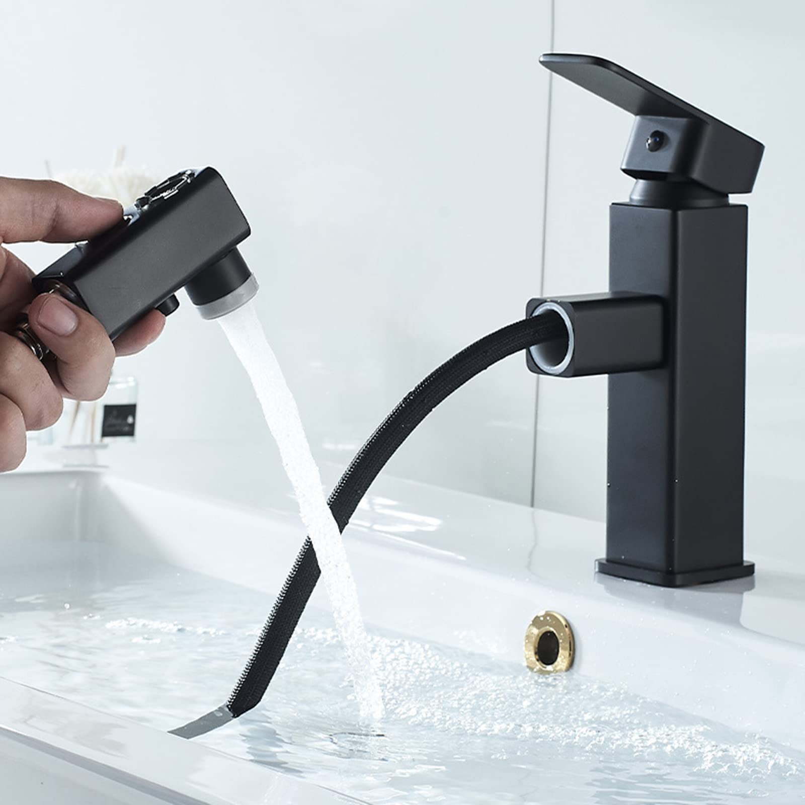 Grifo lavabo extraíble bimando de latón frío y caliente grifo mezclador lavabo Válvula De Cerámica Mezclador Baño Grifo para Lavabo, para baño,Un estandar