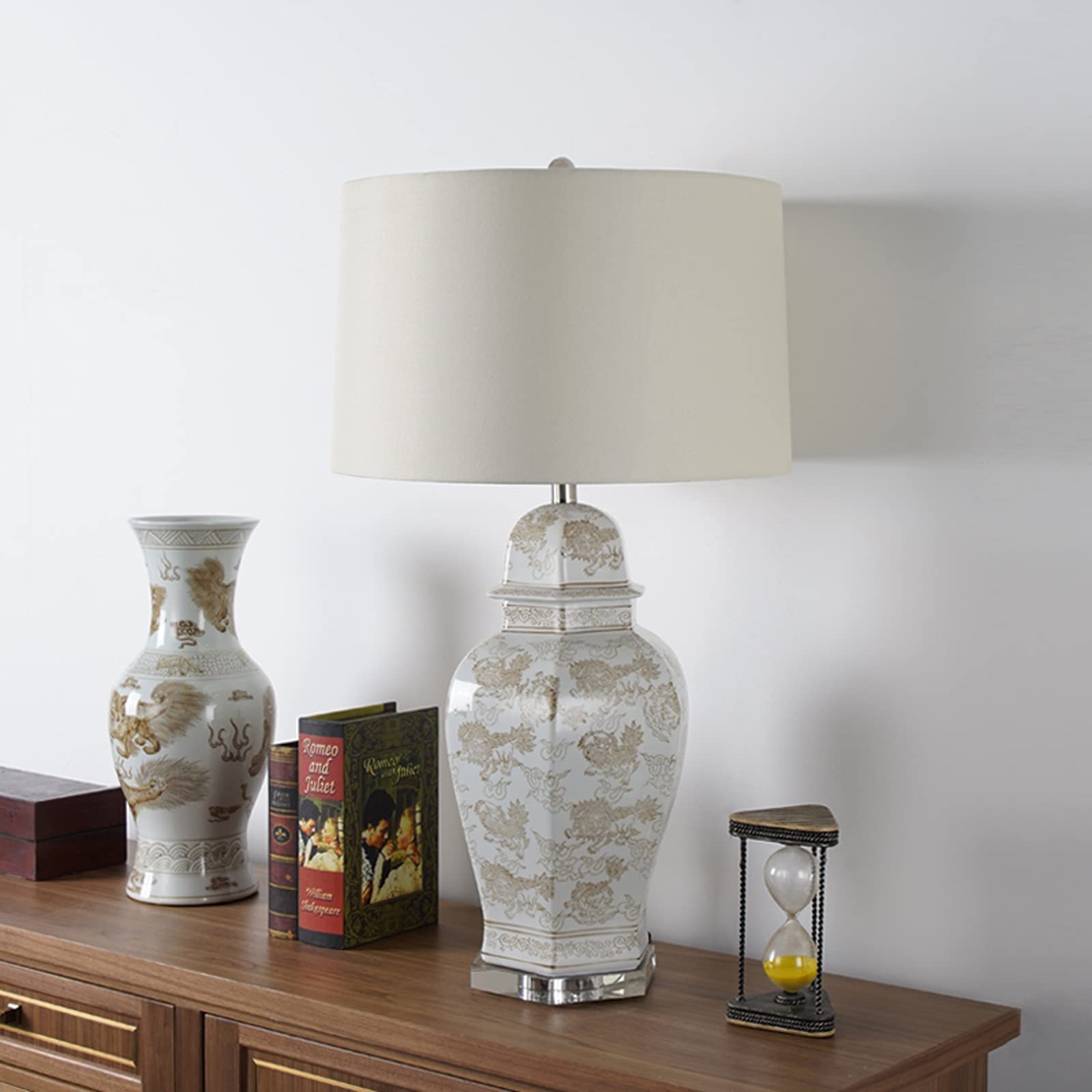 Luce da Scrivania Luce per la Lettura Lampade da tavolo retrò Lampade da comodino in ceramica con paralume in tessuto Lampade da comodino concise for Home Office Cafe Restaurant, 28,7"H Desk Light Lam