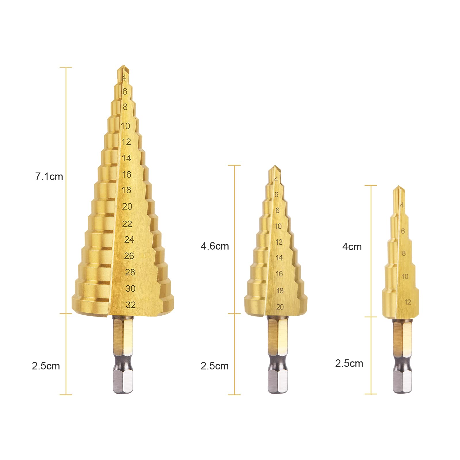 flintronic® Punte Coniche, Fresa Conica Trapano a Gradini, HSS Titanium, Misure 4-12/4-20/4-32, Buco Cutter a Scalini per Eseguire Foro In Metallo Acciaio Ottone Legno Plastica Ferro…