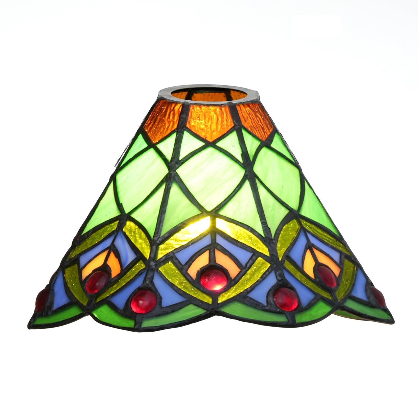 Tiffany Shade Replacement 8" Green Peacock Tail Stained Glass Lamp Shade Handmade Vintage Lampshades Accessories Fit for Table Lamp Pendant Light Floor Lamps