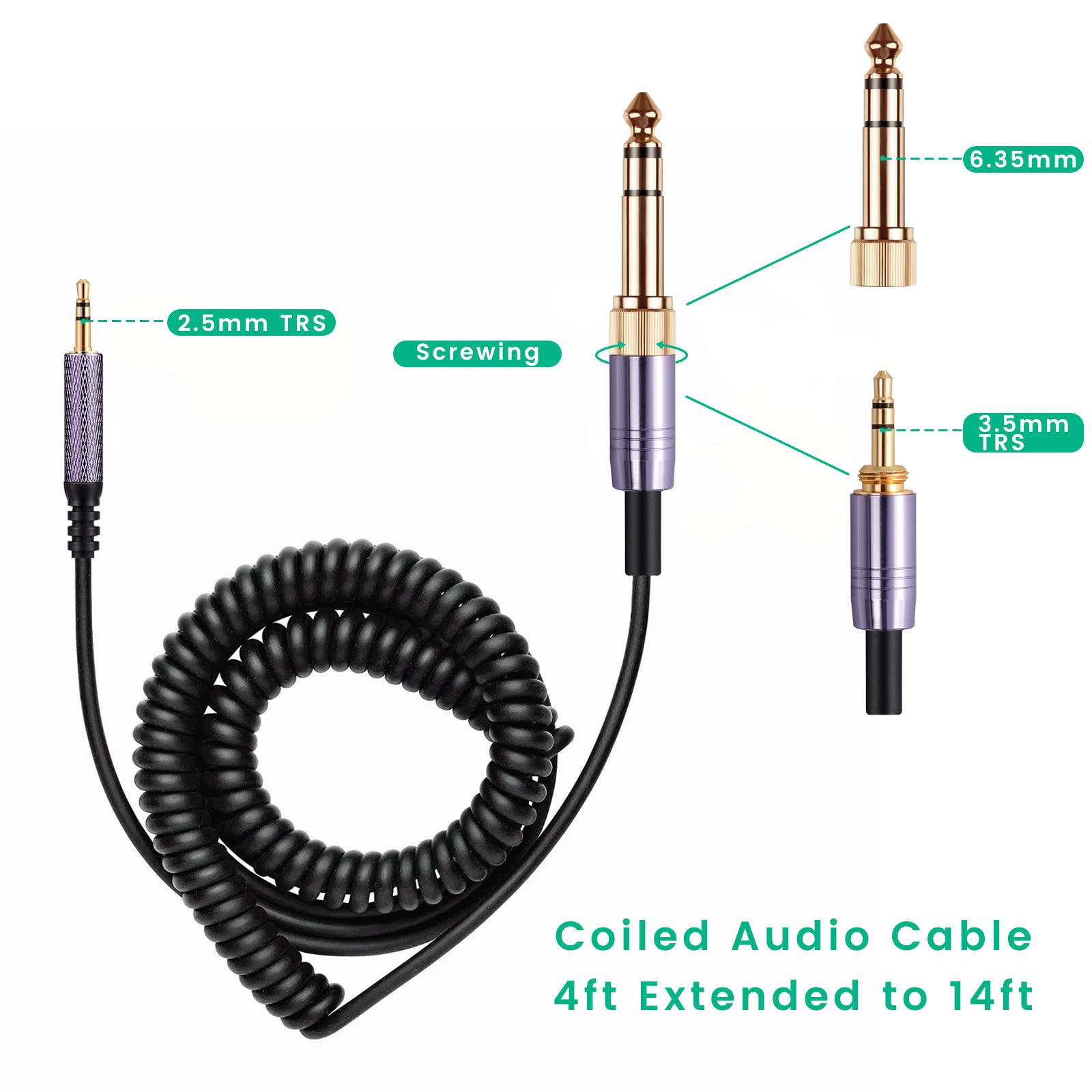 weishan Zwijany kabel audio zamiennik do słuchawek Bose QC45 (QuietComfort 45) / QC35 / QC25 / NC700, 2,5 mm do 3,5 mm (1/20.3 cm) przedłużacz AUX 1,2 m do 4,3 m