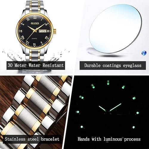 Miniatura 5 de OLEVS Reloj para hombres de acero inoxidable para negocios, analógico, de cuarzo, reloj de pulsera clásico luminoso para hombre, gran cara, día de