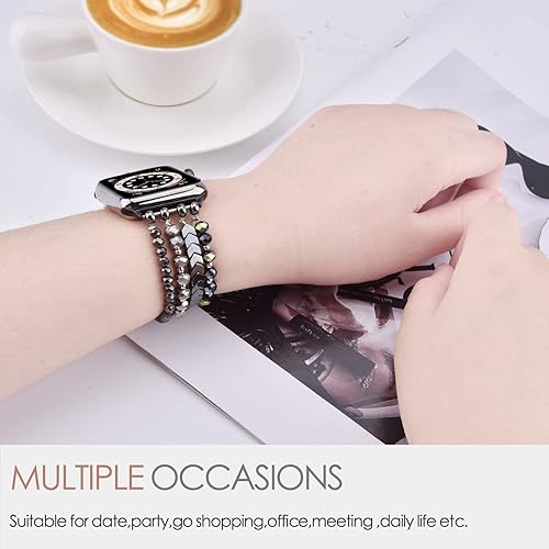 Miniatura 5 de MOFREE - Pulsera de cuentas compatible con Apple Watch Band de 1.496 in1.575 in1.614 in1.65 in (38, 40, 41 y 42 mm), correa elástica de moda para