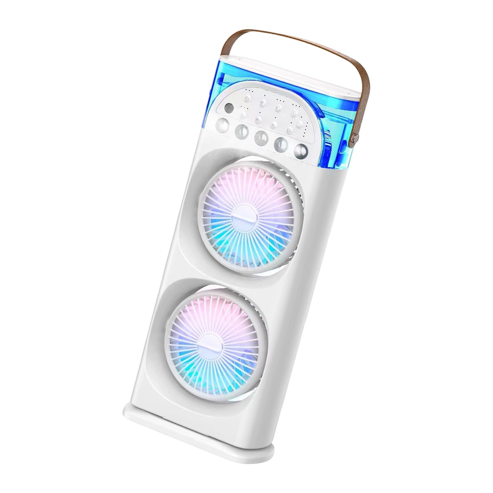 Tertioi Direct Plug In Portable Desktop Fan Coolers With Double Motors 3 Speed Fan 600Ml Mists Humidifier 7 Color Light 1 3 Hour Timers Type C Usb For Desk Car Use Portable Misting