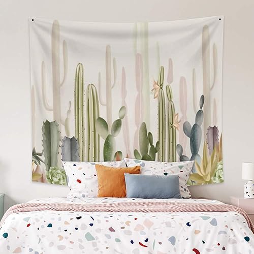 Miniatura 4 de Haoyiyi Tapiz de cactus de 70.9 x 63 pulgadas para colgar en la pared, plantas silvestres verdes, anime, desierto, fuerte vitalidad, varios cactus,