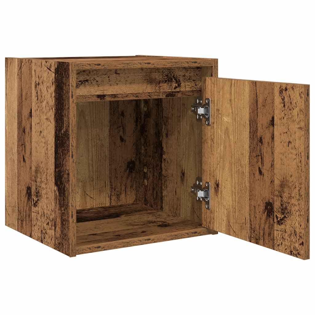 Mesita de noche flotante, 2 unidades, montaje en pared, aspecto de madera envejecida, 38 x 34 x 40 cm, con puerta flexible y placa robusta para espacio de almacenamiento