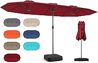 Vista 24 de Tangkula Sombrilla de patio de doble cara, sombrilla de mesa doble extragrande con manivela, base de paraguas, seguro de seguridad, ventilación