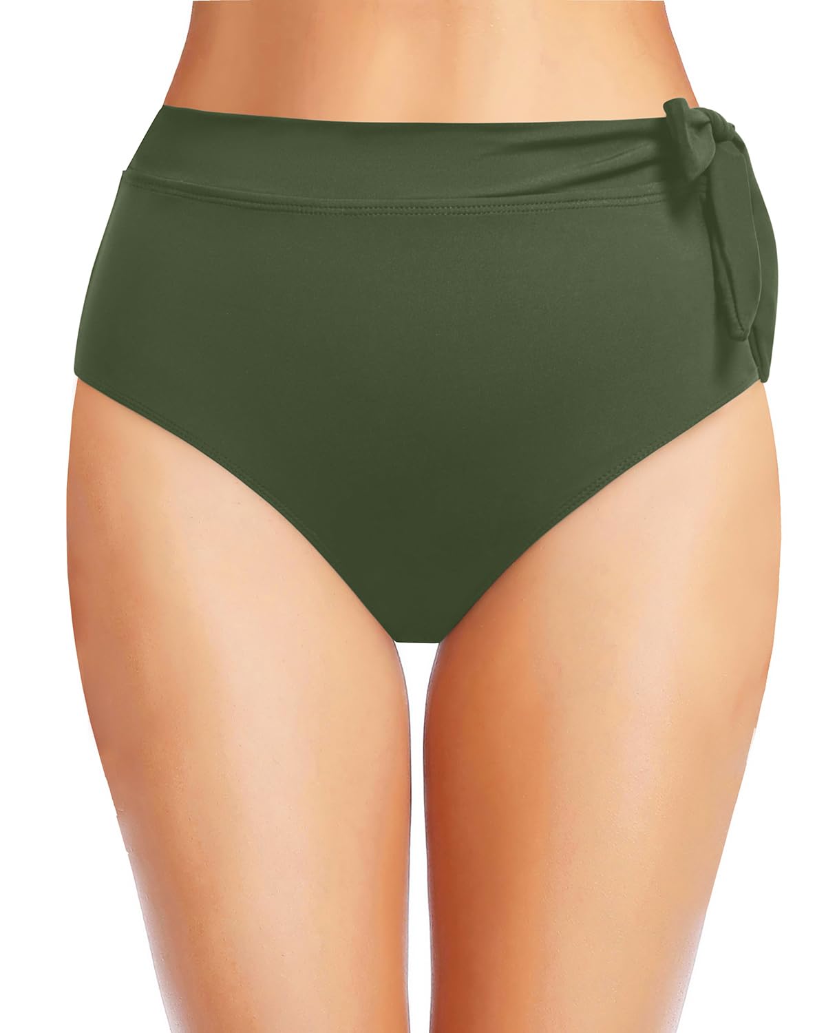 Zmart High Waisted Bikini Bottoms - Women's Full Coverage Bathing Suit Tummy Control Swimsuit with Tie Side Knot Bottom