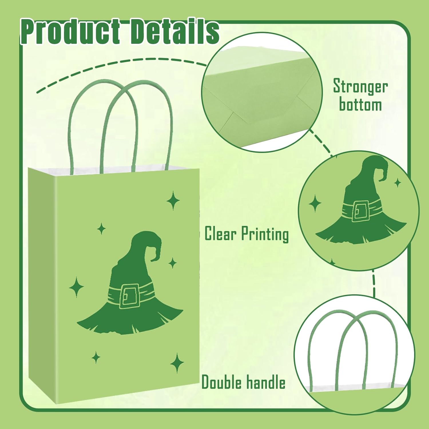 FYSUIMU 24Pcs Witch Paper Bag Pink and Green Party Favor Bags Candy Bags with Handle for Halloween Birthday Baby Shower Princess Birthday Favors Supplies - Image 3