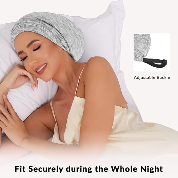 Mulberry Silk Bonnet for Sleeping Women Men, Real Silk Lined Sleep Cap with Adjustable Strap, Hair Wrap Slouchy Beanie for Curly Hair