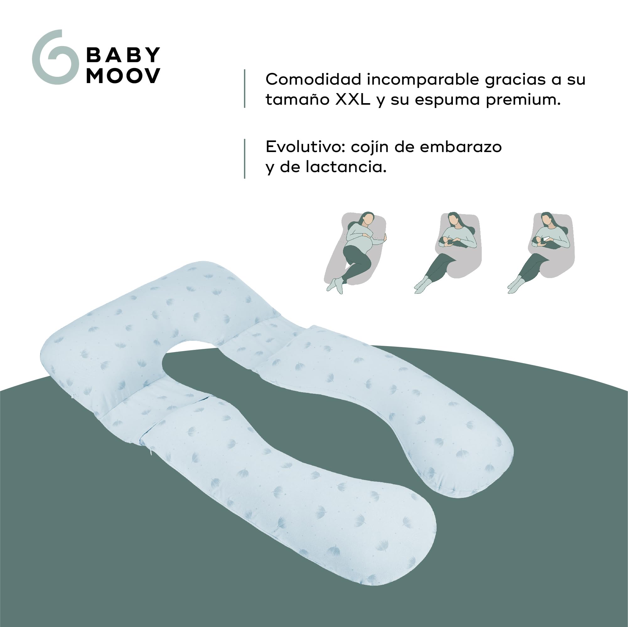 Babymoov B.LOVE XXL Cojín de Maternidad desmontable, certificada OEKO-TEX®, fabricada en Europa - Wind Blue
