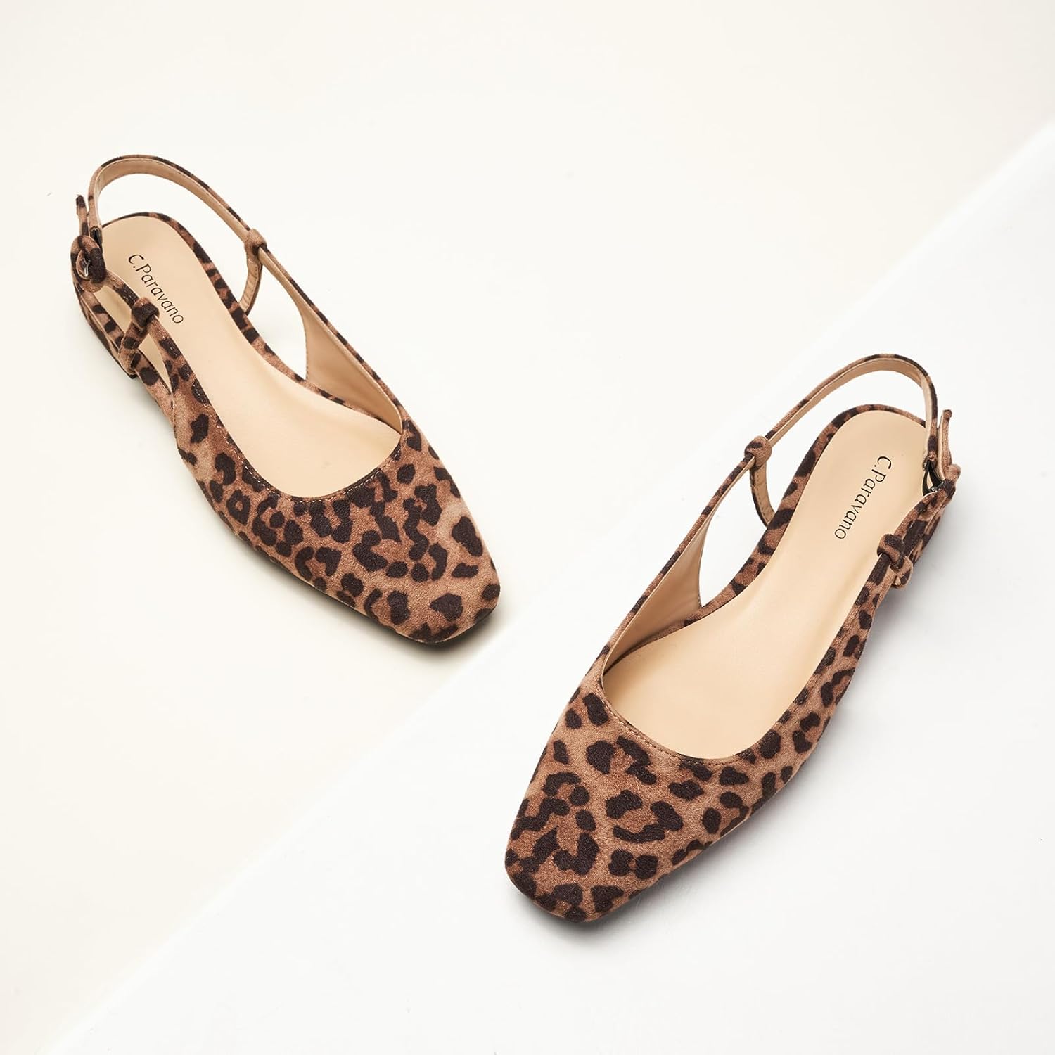 C.Paravano Slingback Flats | Women's Slingback Shoes | Low Heels | Square Toe Flat | Sandals Women | Block Heel Slingback Sandals(Size 9,Leopard) - Image 5