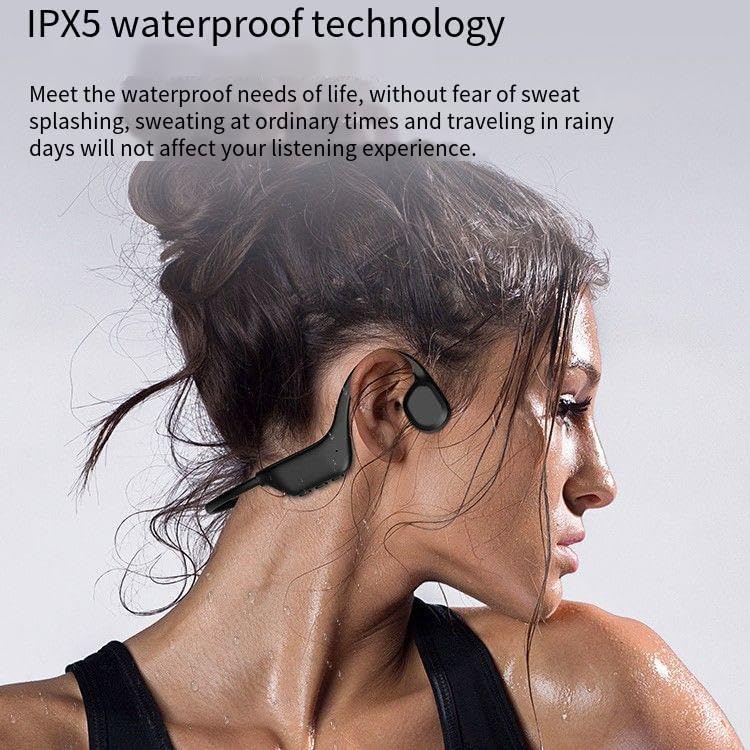 Bone Conduction Headphones Wireless Bluetooth 5.3 Open Ear Headphones Noise Cancelling with Microphones,IPX5 Waterproof Sports Headphones for Gym Workout Swimming Running Cycling,Black,24g