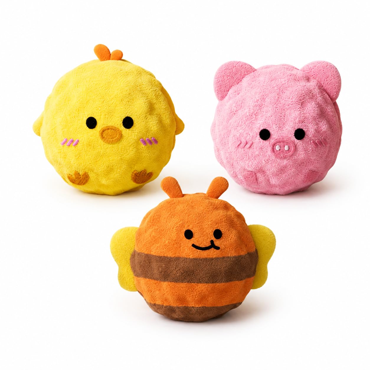 Plush Spiky Ball Dog Toy with Ball Inside Teething 5.5cm Squeaky Chew Toy Ball Chicks, pig, and bees Pointy Toy Balls for Teething Puppies Small Medium Dogs 3 Pack
