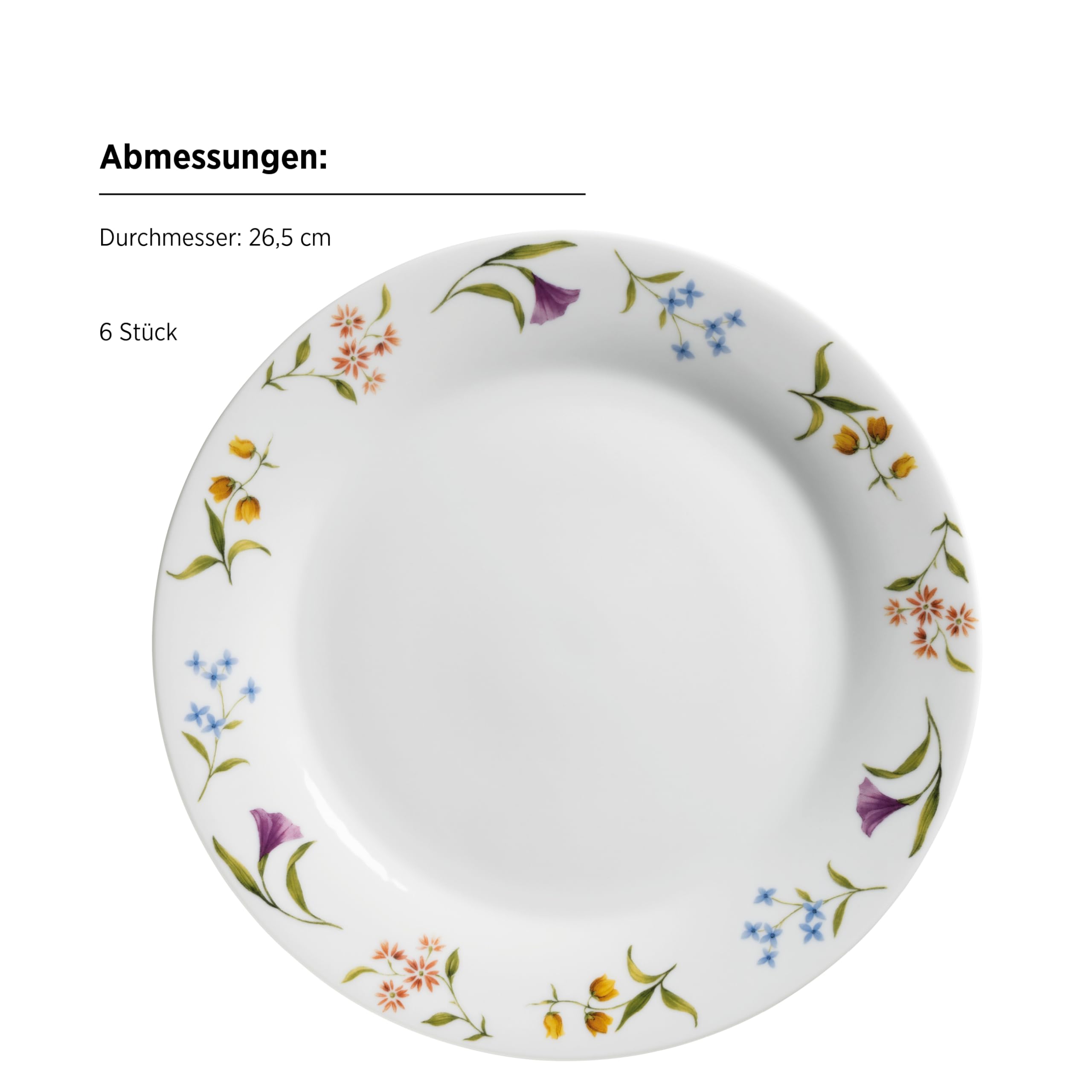 MÄSER Serie Zosma, hochwertiges Tellerset 18-tlg mit floralem Dekor, bestehend aus 6 Desserttellern, 6 tiefen Tellern und 6 flachen Tellern im Natural-Look, Porzellan, Weiß