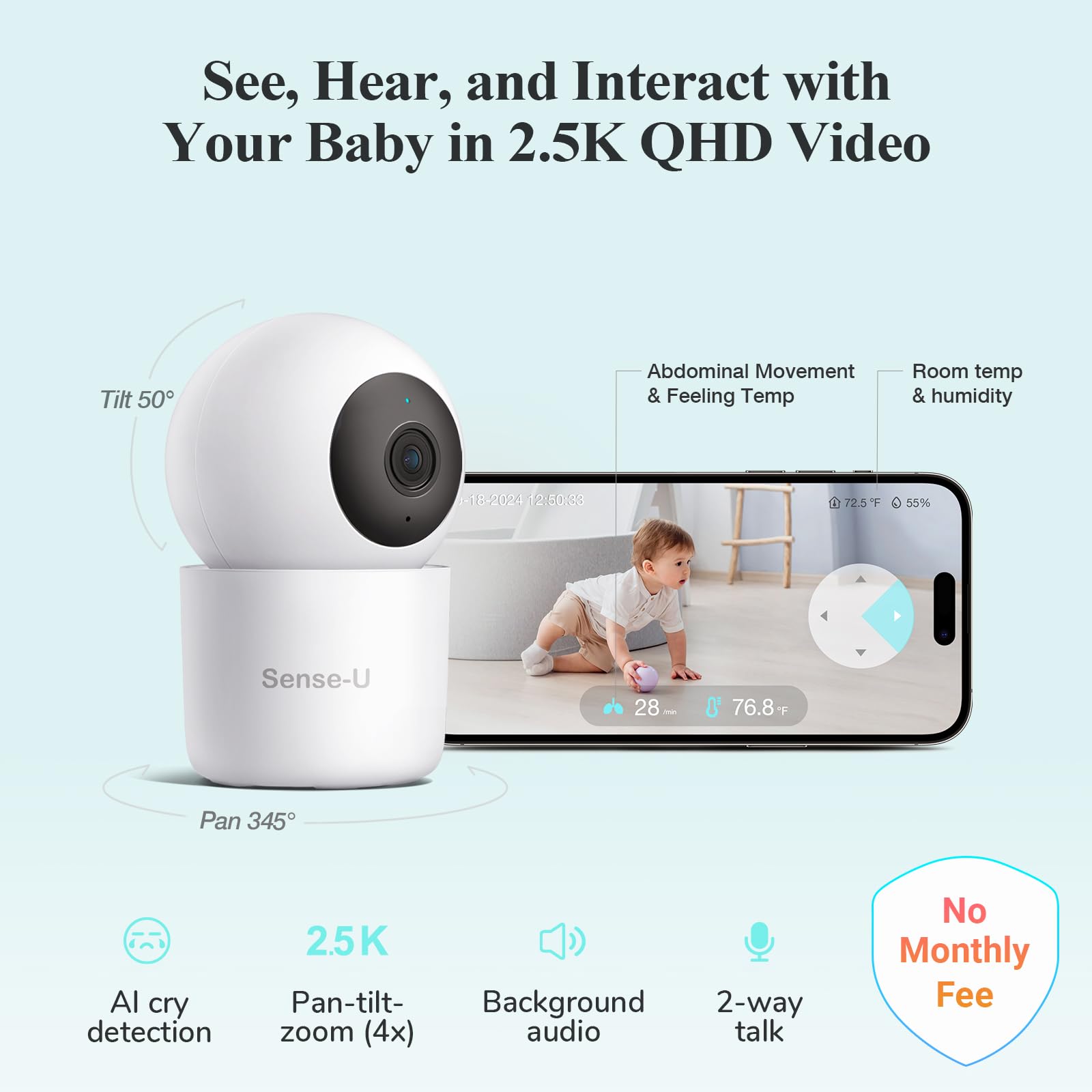 Amazon.com: Sense-U Pro Smart Baby Monitor Bundle with 2.5K QHD 