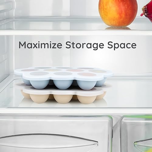 Miniatura 9 de PandaEar Paquete de 12 recipientes de silicona para almacenamiento de alimentos para bebés y 2 bandejas para congelador de alimentos para bebés