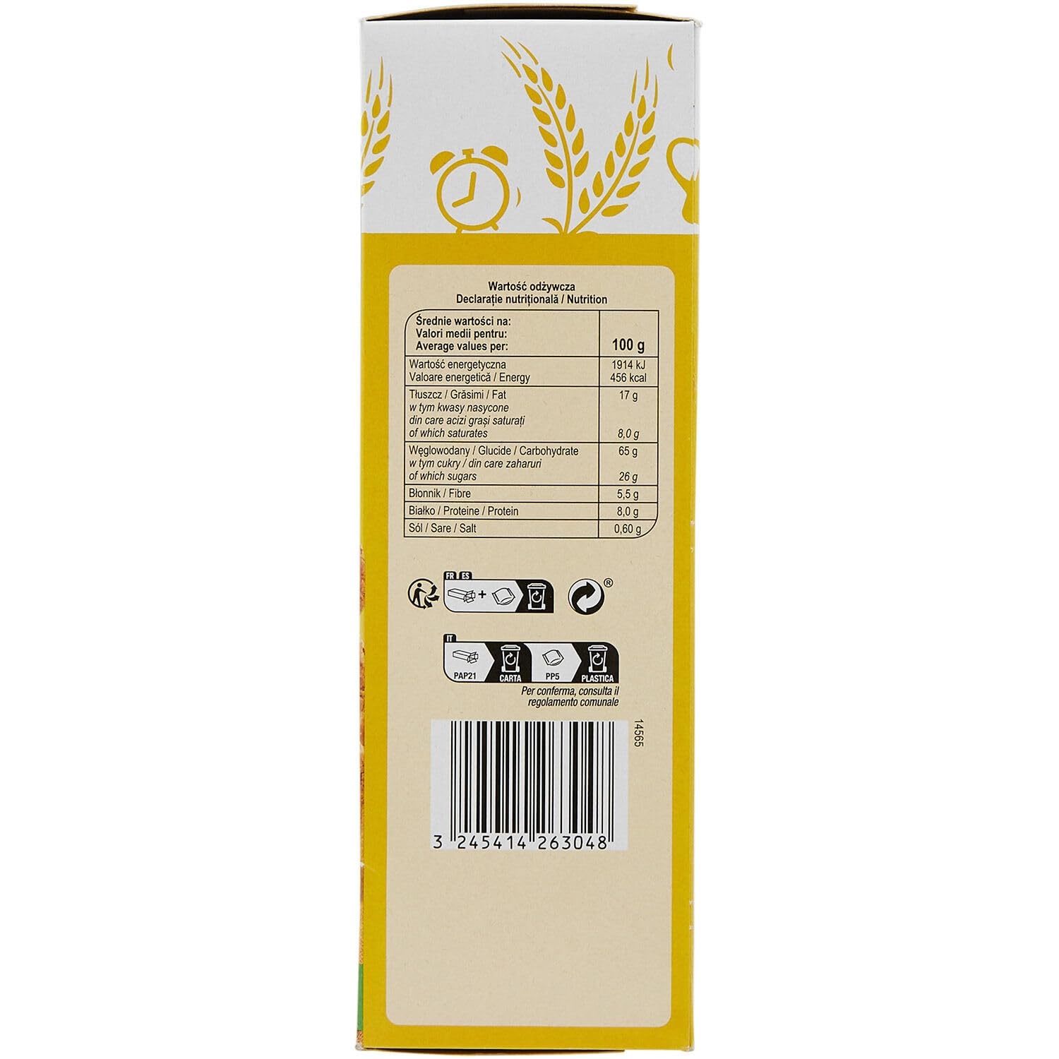 CARREFOUR CLASSIC - Biscuits aux Céréales aux Pépites de Chocolat et au Miel - Recette au Miel - la boite de 400g - Le Lot De 4