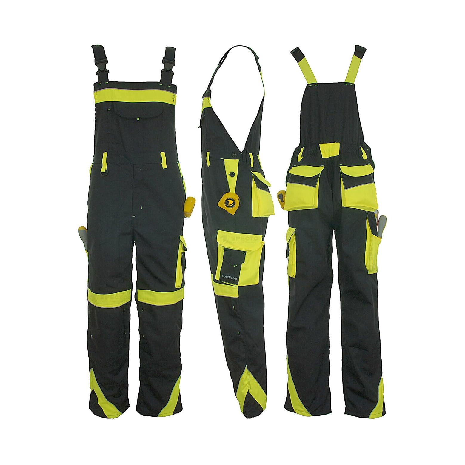 Clothing Estates Men's Grey Work Trousers B&B Overalls Vis -Yellow Dungarees Workwear Bib & Brace (30-32 Inch (48))