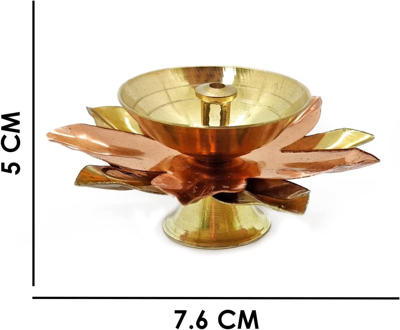 SATVIK 12 Pc Set Brass Copper Lotus Flower Petals Kamal Shape Metal Akand Diya Traditional Indian Festive Diwali Deepawali Puja Pooja Dia Home Temple Decoration Oil Lamp Housewarming Return Gift Items