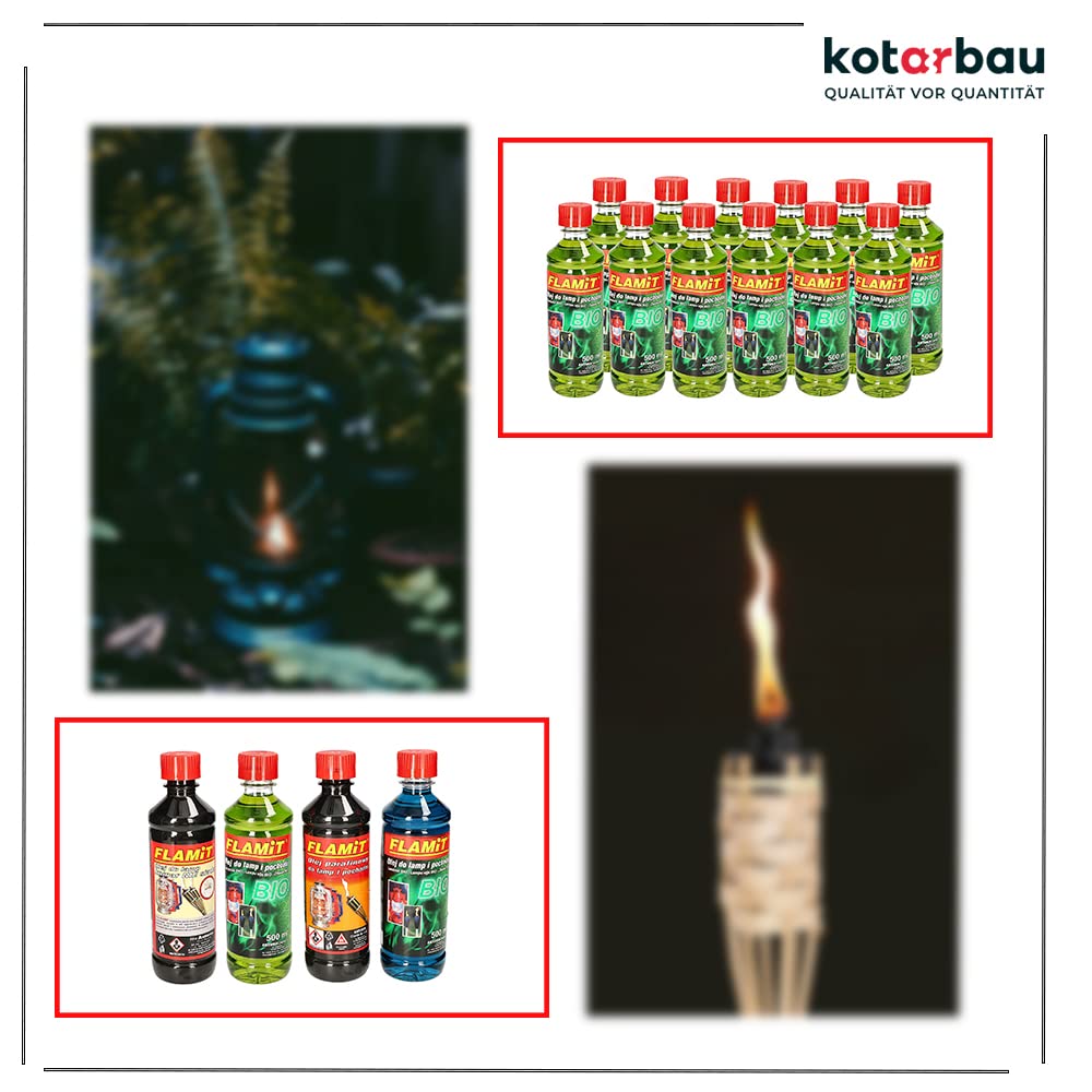 KOTARBAU® Lot de 12 flacons à pétrole pour lampes à huile 500 ml d'huile pour torches de jardin (vert bio)