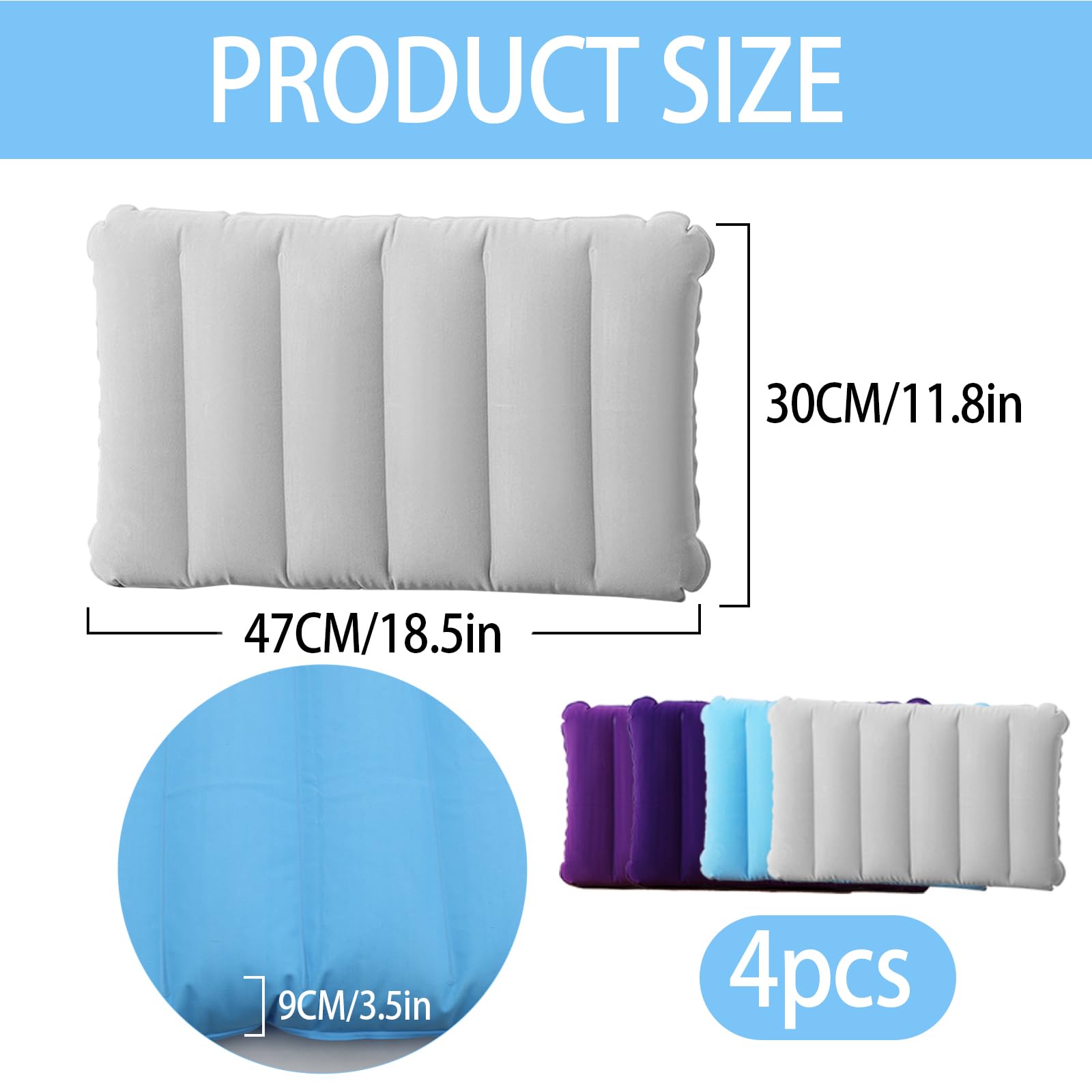 Lot De 4 Coussin Gonflable Samamoca - Oreiller De Plage Portable, Coussin Pour Piscine, Randonnée Et Voyage - 47x30cm Petit Format Ultra Compact
