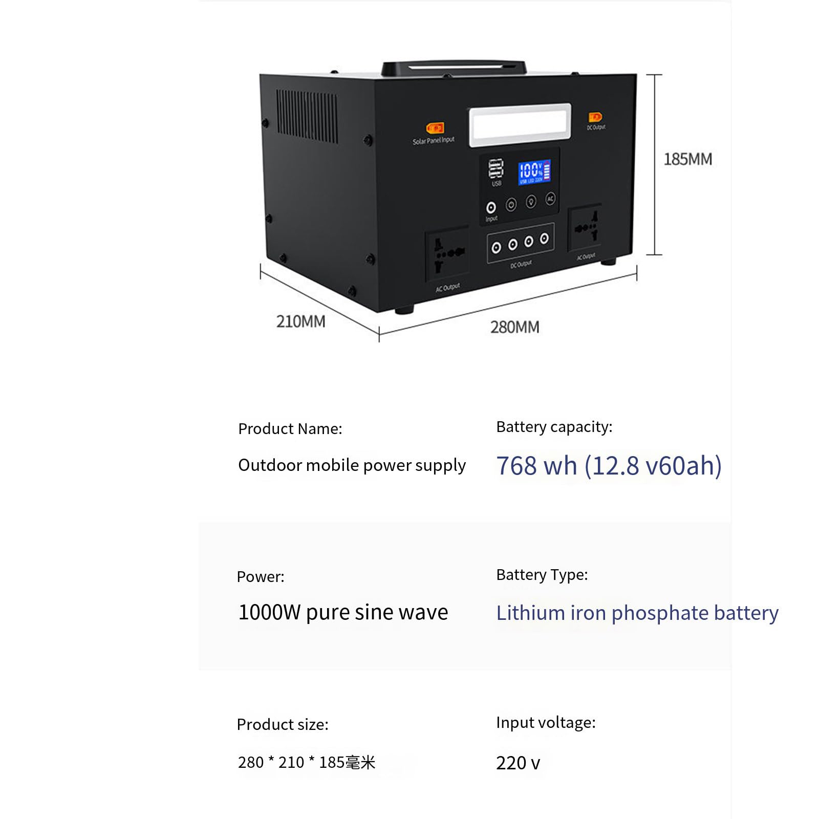 Alimentatore Mobile Esterno 220V Batteria al Litio di Backup di Emergenza per Viaggi a Guida autonoma di Grande capacità,768WH