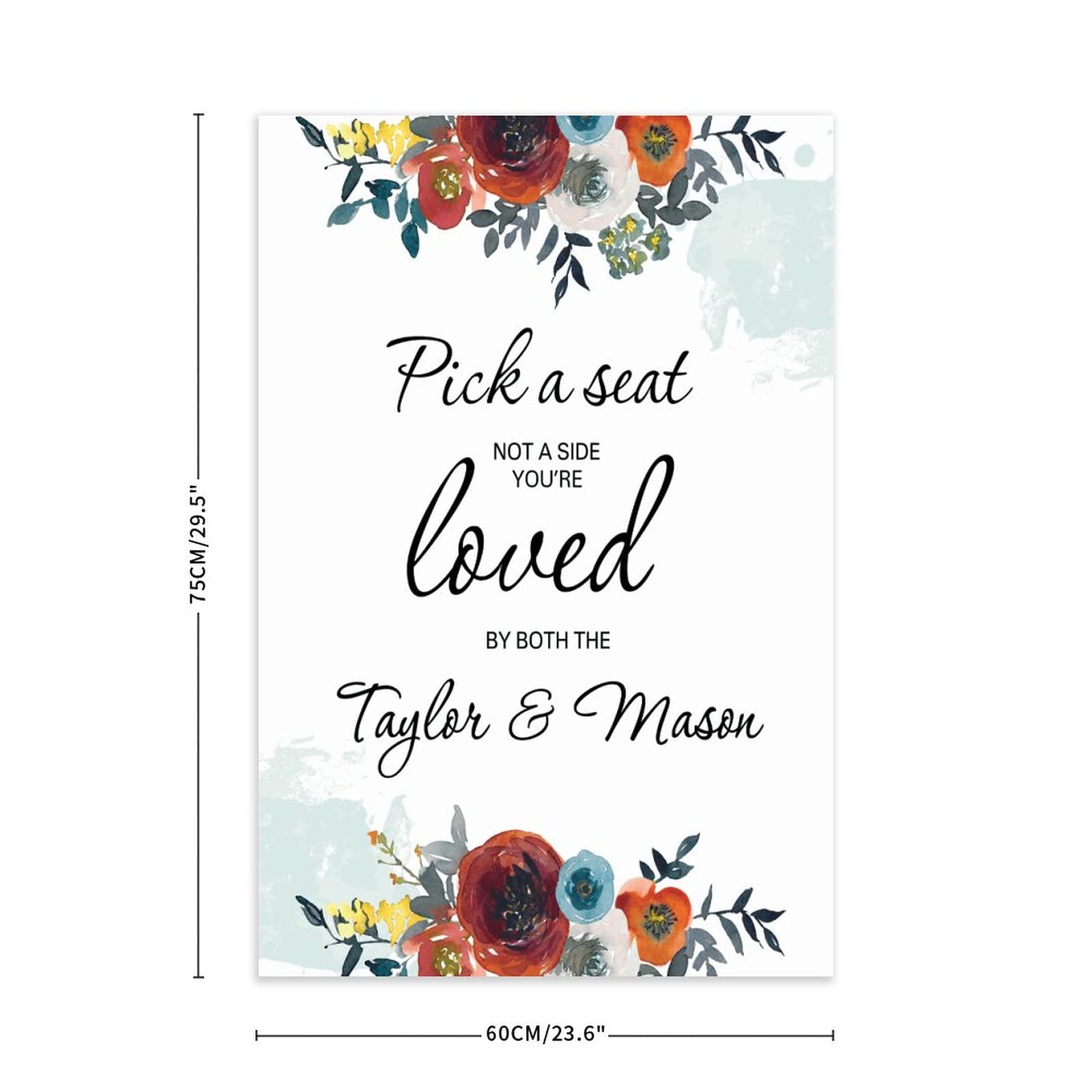 Marsala Willkommensschild aus Holz, Hochzeitsschild "Pick A Seat Not A Side", Hochzeitsschild, florales Hochzeitsschild, Zeremonieschild für Hochzeit, 76,2 x 50,8 cm