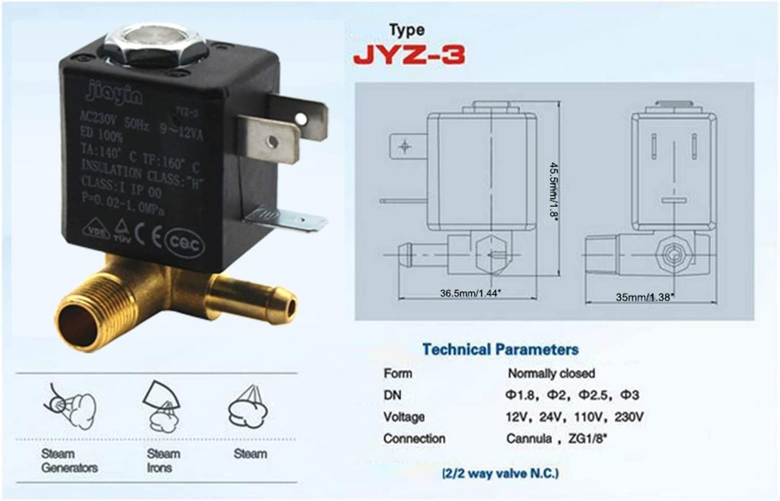 Produktbild von JIAYIN JYZ-3F Magnetventil – 3-Wege, N/C, AC 220 V, 20 Bar, Für Wasser, Dampf & Luft – Dampfbügelstation