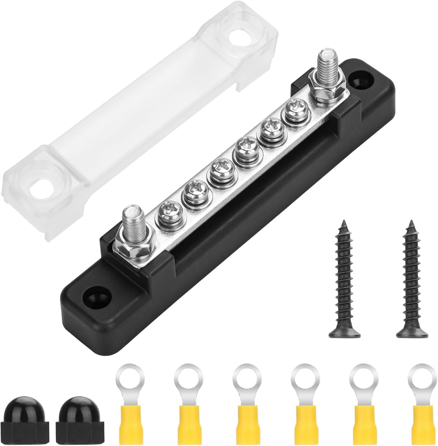 Linkstyle Negative Bus Bar 12V, Marine Gound Battery BusBar Power Distribution Block, with 2X M6 Studs 6X M4 Screws Terminals, for Automotive Car Boat Caravan RV
