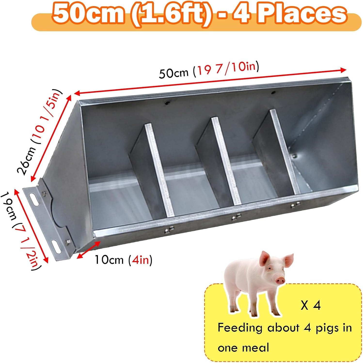 Mangiatoia per Suini in Acciaio Inossidabile Heavy Duty, Impermeabile con Recinto Segmentato e Design Inclinato, Doppia Funzione per Bovini Capre Cavalli Uso Interno/Esterno Fattoria