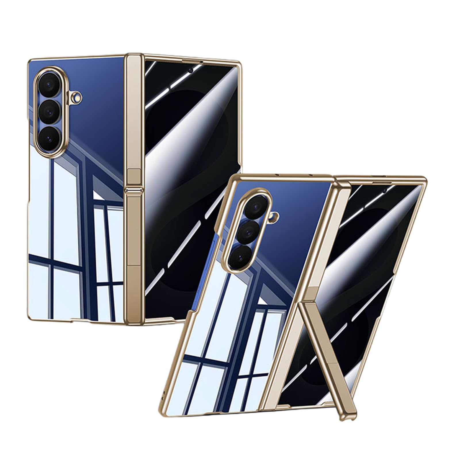 MFAOSHI Electroplated Case for Samsung Galaxy Z Fold 8 Ultra, Clear Anti-Yellowing Case Anti Peeping Screen Hinge Protection Kickstand Cover