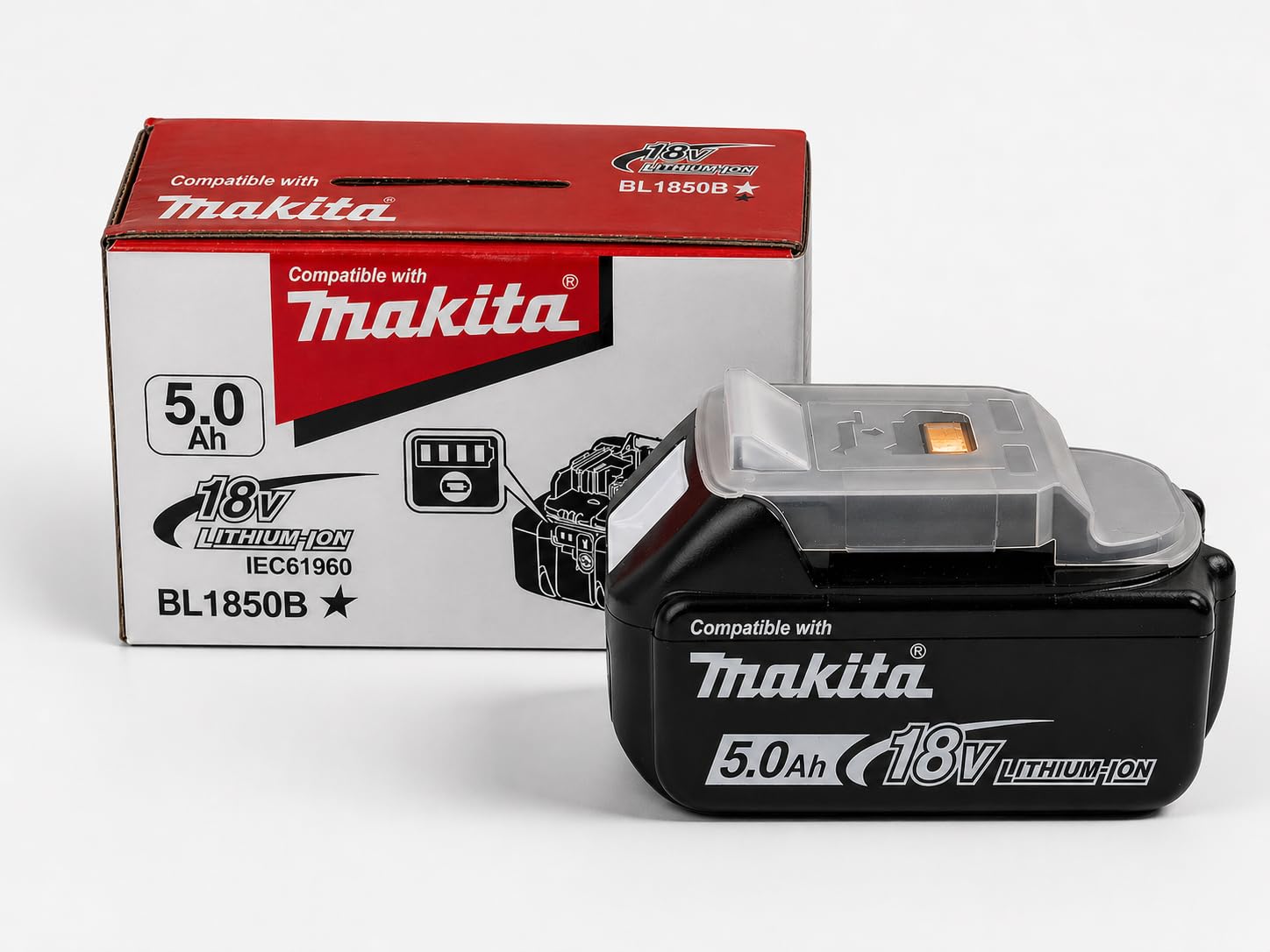 2 batterie da 18 V 5,0 Ah compatibili con Makita LXT BL1850B, batteria agli ioni di litio ad alte prestazioni con indicatore LED, batteria di ricambio per utensili elettrici, set da 2 batterie
