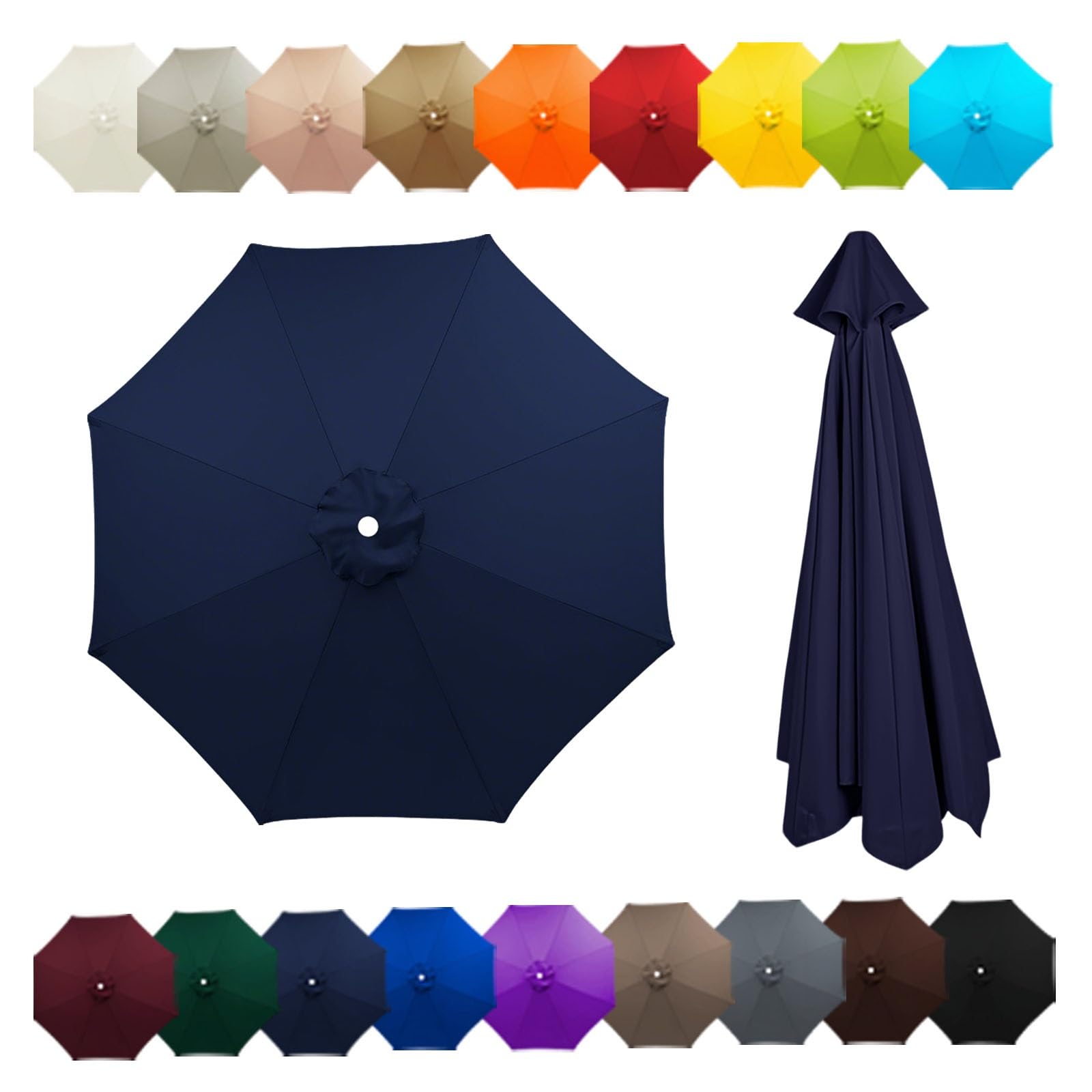 Outdoor Patio Umbrella Replacement Canopy For 6 Ribs/8 Ribs, Replacement Parasol Cover, Table Market Yard Umbrella Top, Sun Shade Accessory(Navy blue,8.2FT/2.50M-6Ribs)
