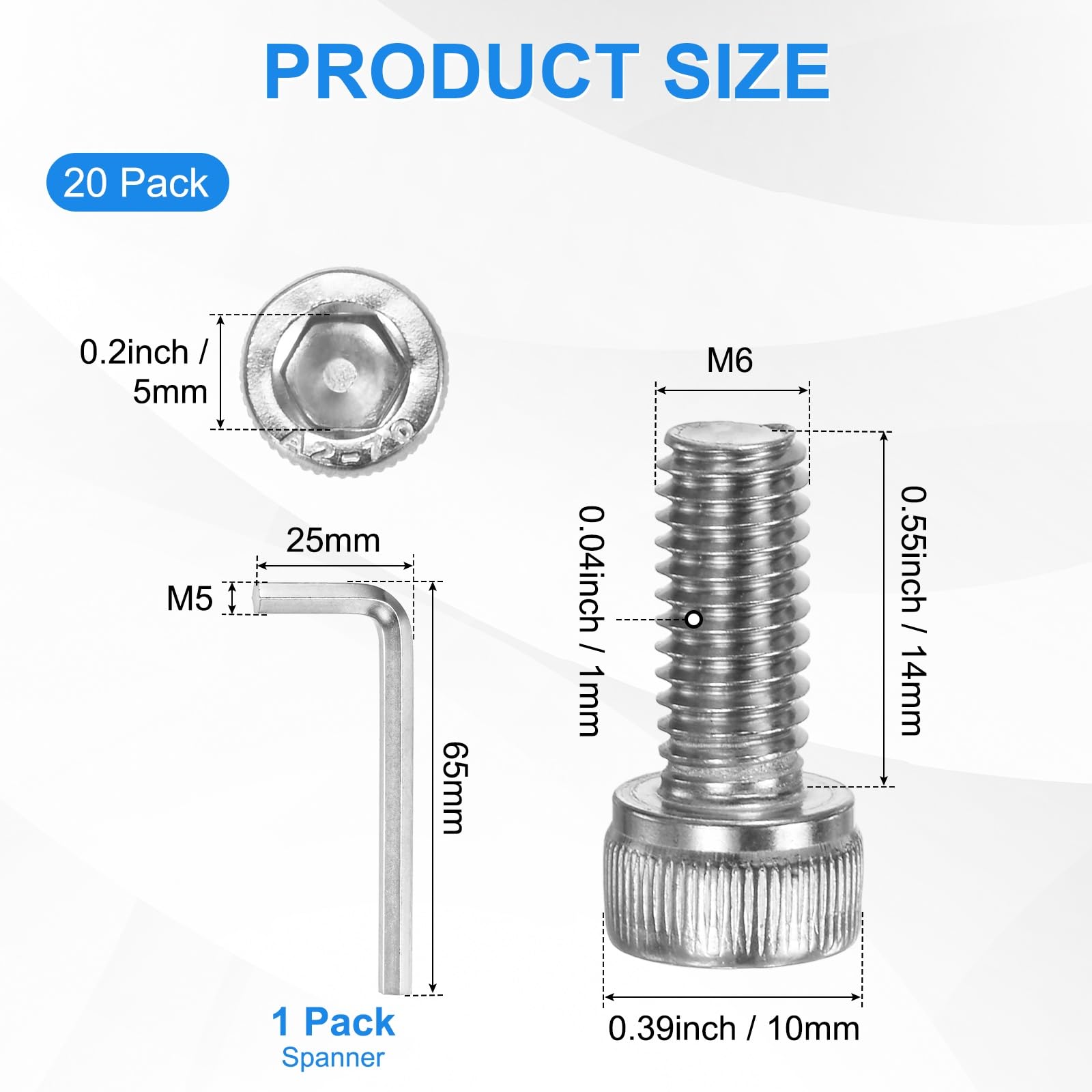 M METERXITY 20-Pack M6 x 14mm Socket Head Cap Screws, 304 Stainless Steel Hex Machine Bolts - Image 3