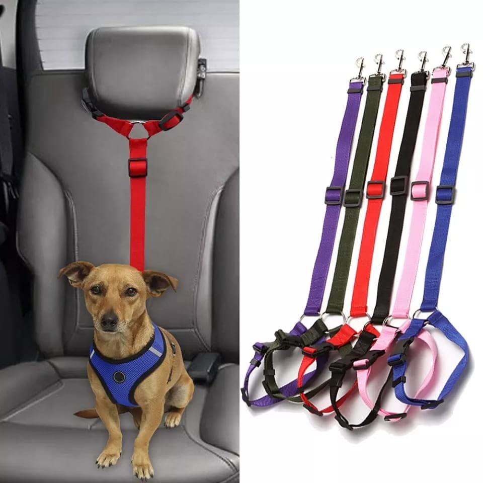 Köpek Emniyet Kemeri & Gezdirme Tasması Tüm Araba Koltuk Başlığına Uyumlu Araba Seyahat Kemeri (Pembe)