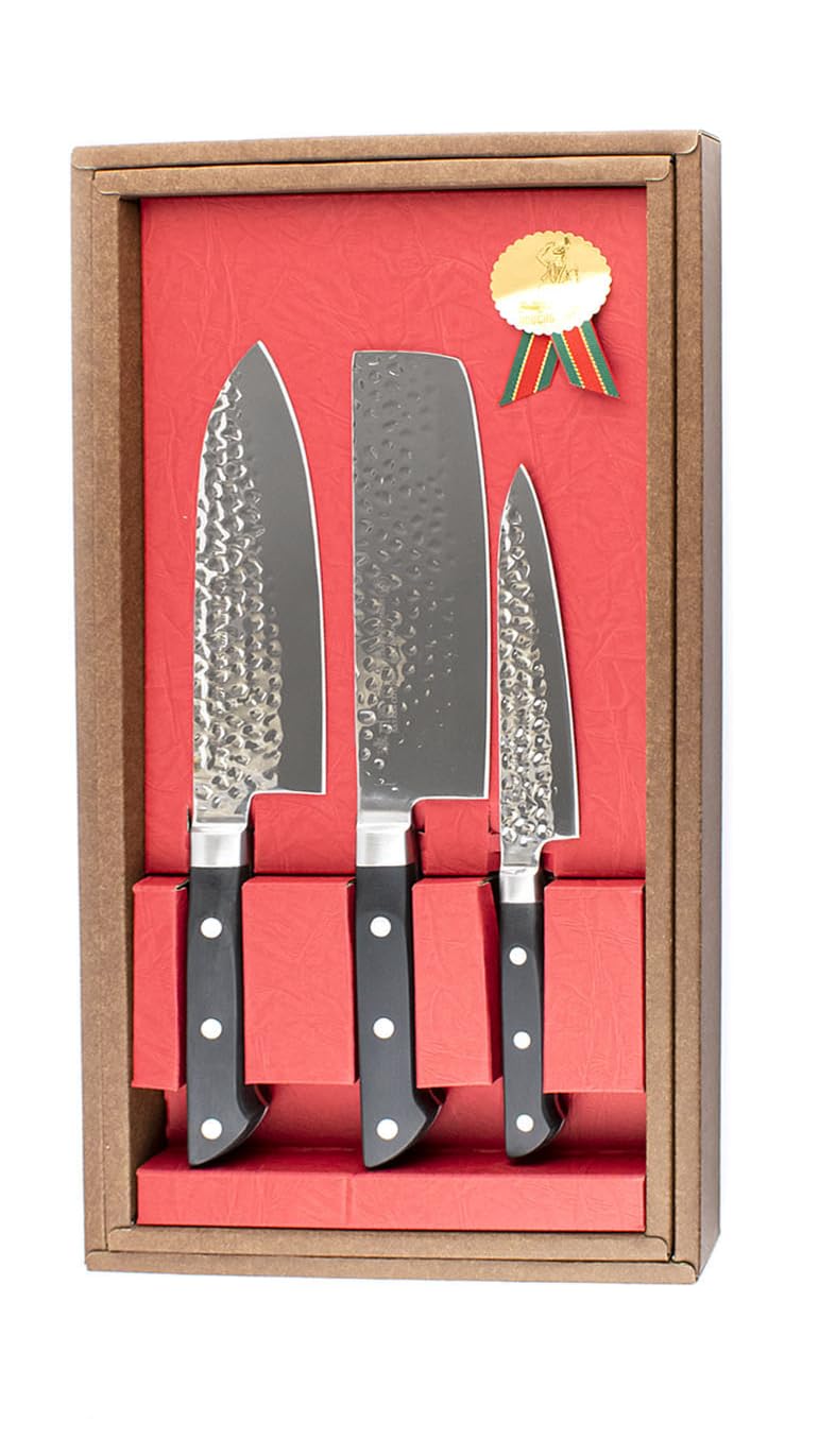 Western Style 3-Piece Kitchen Knife Set Stainless Steel Santoku Nakiri Petty Knives
